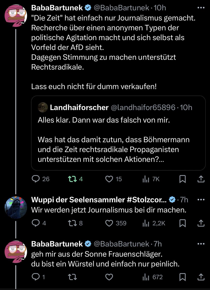 Hallo Stephan <a href="/BabaBartunek/">BabaBartunek</a>, 

Ist die Telefonnummer mit 48 am Ende noch richtig? Ich kriege keine Antwort. Ich habe ganz viel Journalismus gemacht. Meld dich doch gerne. 

#WillkommenImMainstream