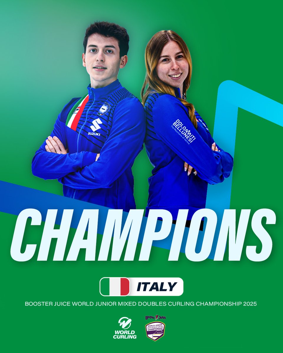 ITALY are the first ever Booster Juice World Junior Mixed Doubles champions! 🇮🇹🤩

#Curling #WJMDCC