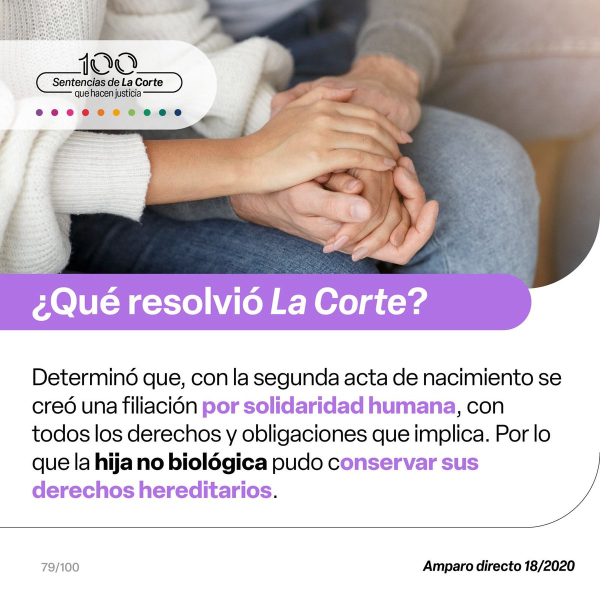 SCJN's tweet photo. 🧑‍🧒 #LaCorte reconoció los derechos derivados de la filiación por solidaridad humana, es decir, la voluntad de una persona de integrar a un menor a su familia como hija o hijo. 
 
En #100Sentencias te explicamos el caso que llevó a esta resolución 👇 https://t.co/LrSvDOawOx