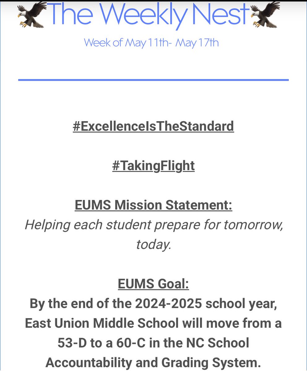 East Union Middle School (@eastunionmsnc) on Twitter photo Good Evening Eagle Nation,
The Weekly Nest is out! Please click on the link below for up-to-date information on all-things East Union! Go Eagles!
Link: bit.ly/TheWeeklyNest
@ucpsnc @aghoulihan <a href="/BashawnHarris/">Bashawn Harris</a> Good Evening Eagle Nation,
The Weekly Nest is out! Please click on the link below for up-to-date information on all-things East Union! Go Eagles!
Link: bit.ly/TheWeeklyNest
@ucpsnc @aghoulihan <a href="/BashawnHarris/">Bashawn Harris</a>