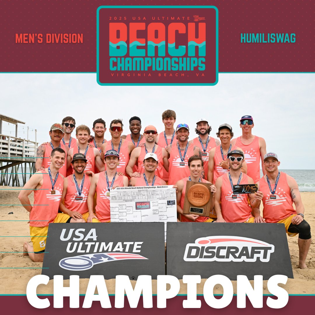 Your 2025 USA Ultimate Beach Champions, first in the men's division, it's Humiliswag! 🏆 (1/7)

#USAUBeachChamps | #USAUltimate