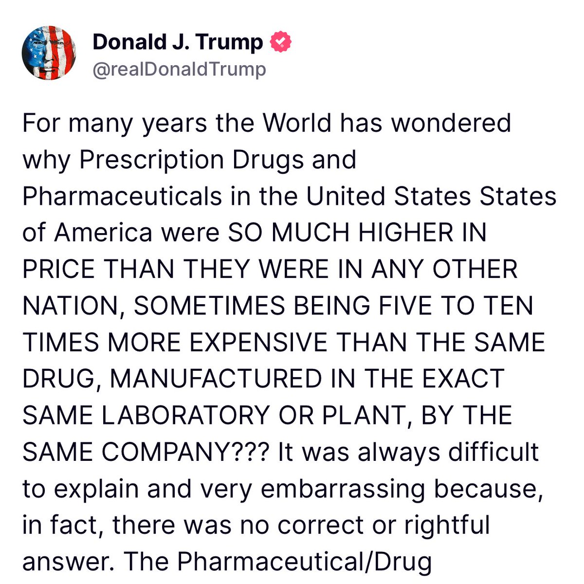 UHN_Plus's tweet image. 🇺🇸 | ÚLTIMA HORA — Trump anuncia que firmará una orden ejecutiva “histórica” para bajar entre 30% y 80% el precio de los medicamentos en EE.UU.; acusa a las farmacéuticas de estafar al país por décadas y promete “justicia para los estadounidenses”.