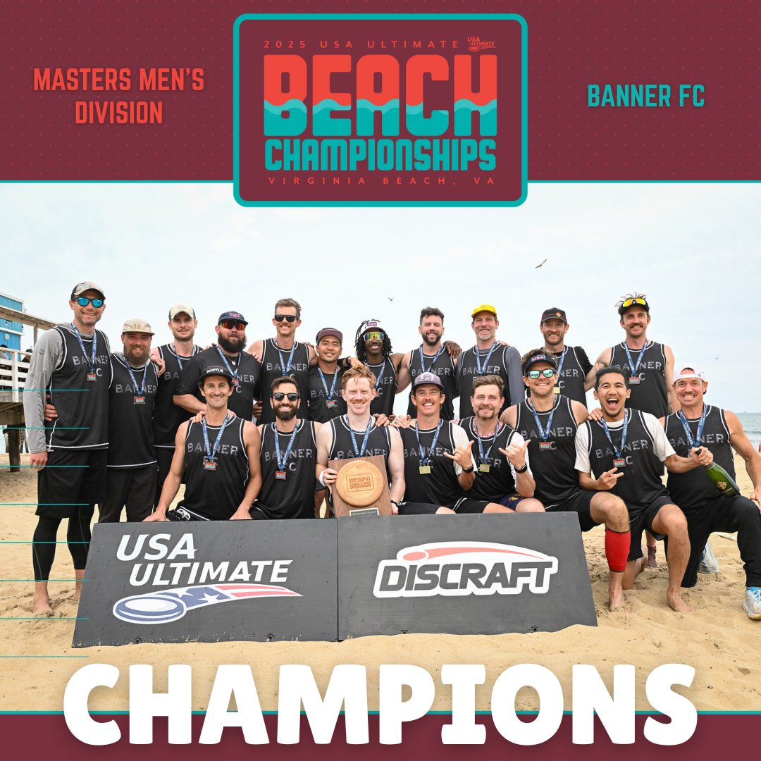 Your 2025 USA Ultimate Beach Champions, next in the masters men's division, it's Banner FC! 🏆 (4/7)

#USAUBeachChamps | #USAUltimate