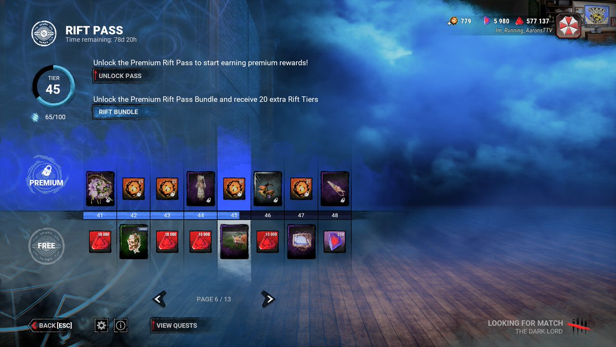 ImRunningAarons's tweet photo. So uh. Idk what everyone is talking about with the new rift being difficult to level up. I haven't been playing as much DBD as I normally would and I'm already at the mid 40's. Maybe because I play both sides of the game regularly? Idk. 

#DeadbyDaylight #dbd https://t.co/H3OJQxJOXk