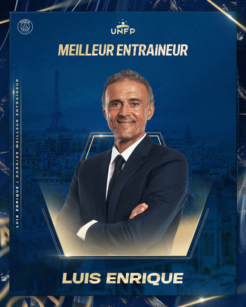 PSG_inside's tweet photo. Le meilleur entraîneur de la saison est le nôtre ! ❤️💙

Luis Enrique ! 🌟

#TropheesUNFP https://t.co/UI9ISyngKK