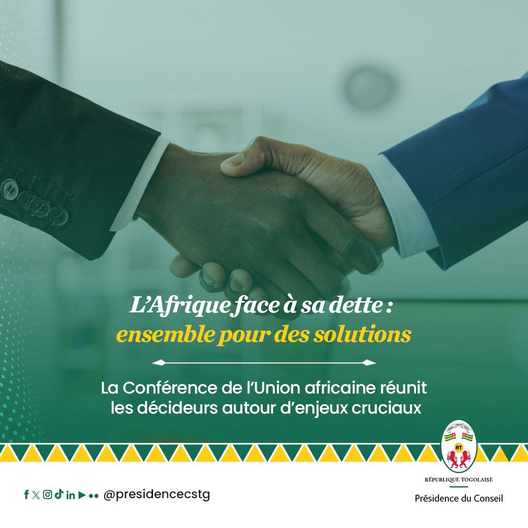 Lomé accueille du 12 au 14 mai 2025, la Conférence de l’Union africaine sur la dette, placée sous le thème : « L’Agenda africain de gestion de la dette publique : restaurer et préserver la viabilité de la dette ».

#ConferenceUALomé
#SommetSurLaDette
#SommetUA