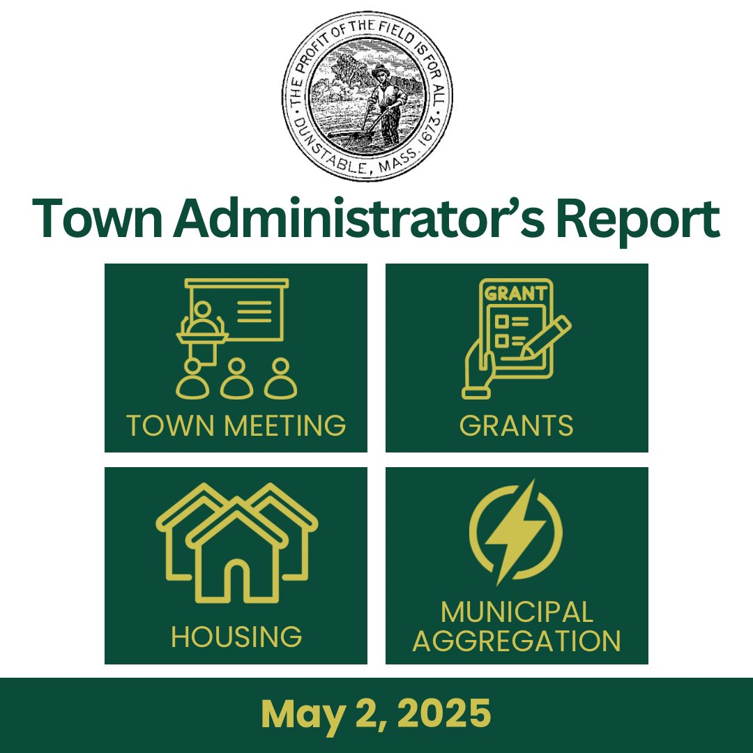 JaSizz's tweet image. Proud to share the latest Town Administrator’s Report from Dunstable covering affordable housing, Annual Town Meeting, Dunstable Community Power, capital projects, grants and more. Grateful to our incredible team making it happen!
Read it here: dunstable-ma.gov/sites/g/files/…