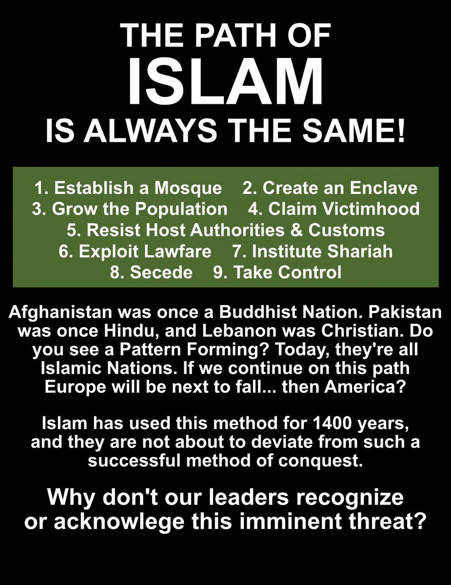 Douglas_A_Drew's tweet photo. @GregAbbott_TX Make Islamic practices illegal: No calls to prayer over loudspeakers, no prayer rugs public spaces, no Sheria Law, no head and face covering in public as a start. https://t.co/7xnbYvEOhg