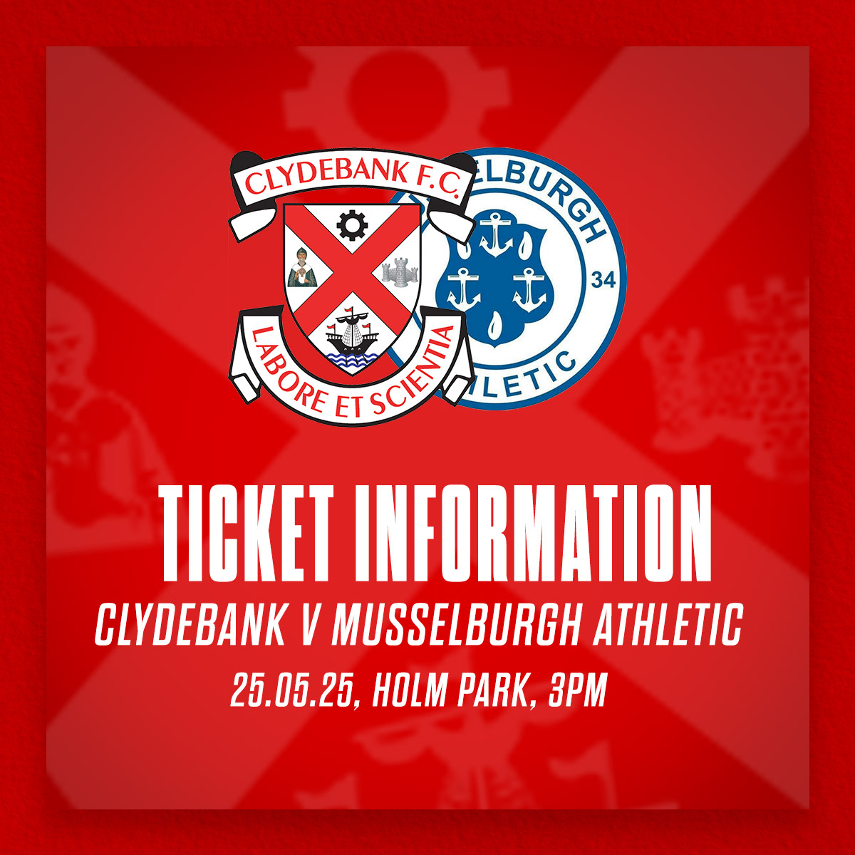 Clydebank FC (@clydebankfc) on Twitter photo It's play-off week - and tickets for our second leg tie at home to <a href="/MusselburghAth/">Musselburgh Athletic</a> on Sunday 25th May are now available on general sale.
🎫 - app.fanbaseclub.com/Fan/Tickets/Se… It's play-off week - and tickets for our second leg tie at home to <a href="/MusselburghAth/">Musselburgh Athletic</a> on Sunday 25th May are now available on general sale.
🎫 - app.fanbaseclub.com/Fan/Tickets/Se…