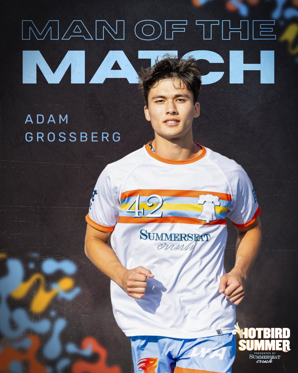 PhlPhoenixUFA's tweet photo. In his 2025 season debut, this homegrown Hotbird played on both sides of the disc, amassing a remarkable 4 BLK, 4 AST, 3 G, finishing a dazzling plus 8. Not to be upstaged by his little brother last week, our Wk 3 Man of the Match is Adam Grossberg.
#HotbirdSummer #FromAshes https://t.co/mNA8DqxSf2