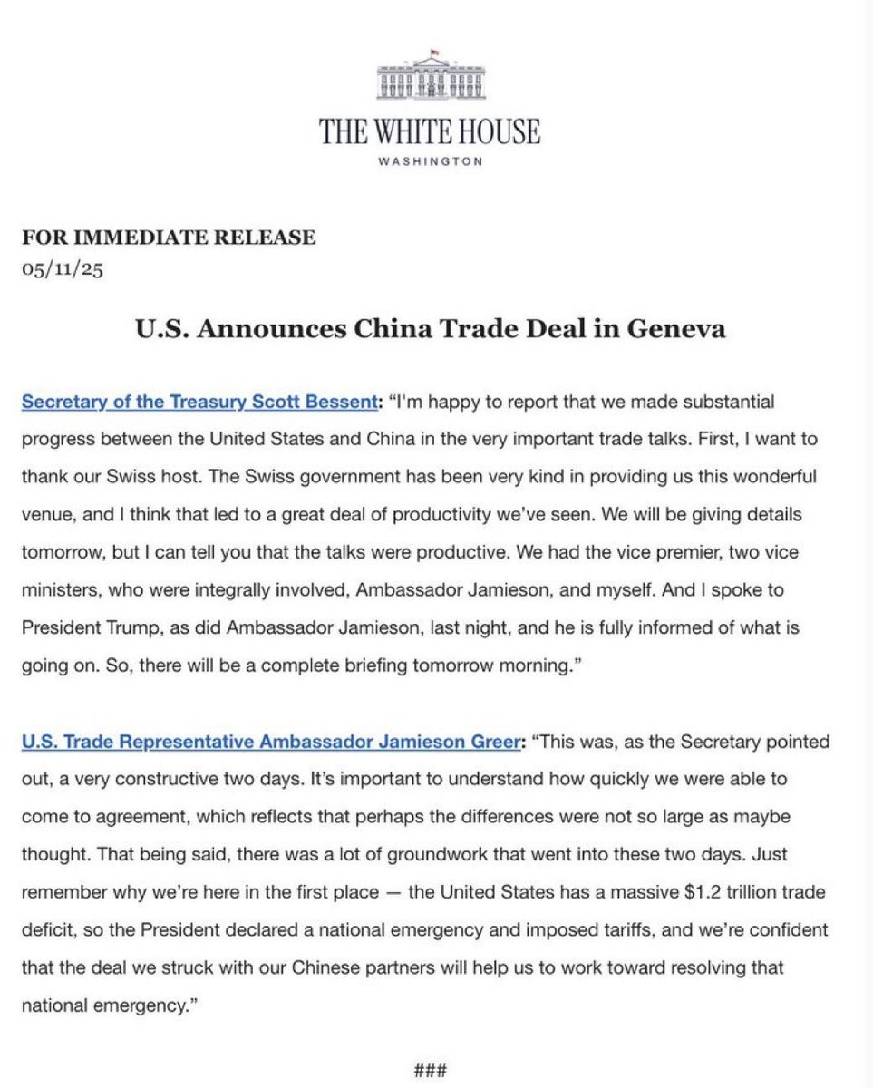 🚨BREAKING: President Trump announces a trade deal with China.