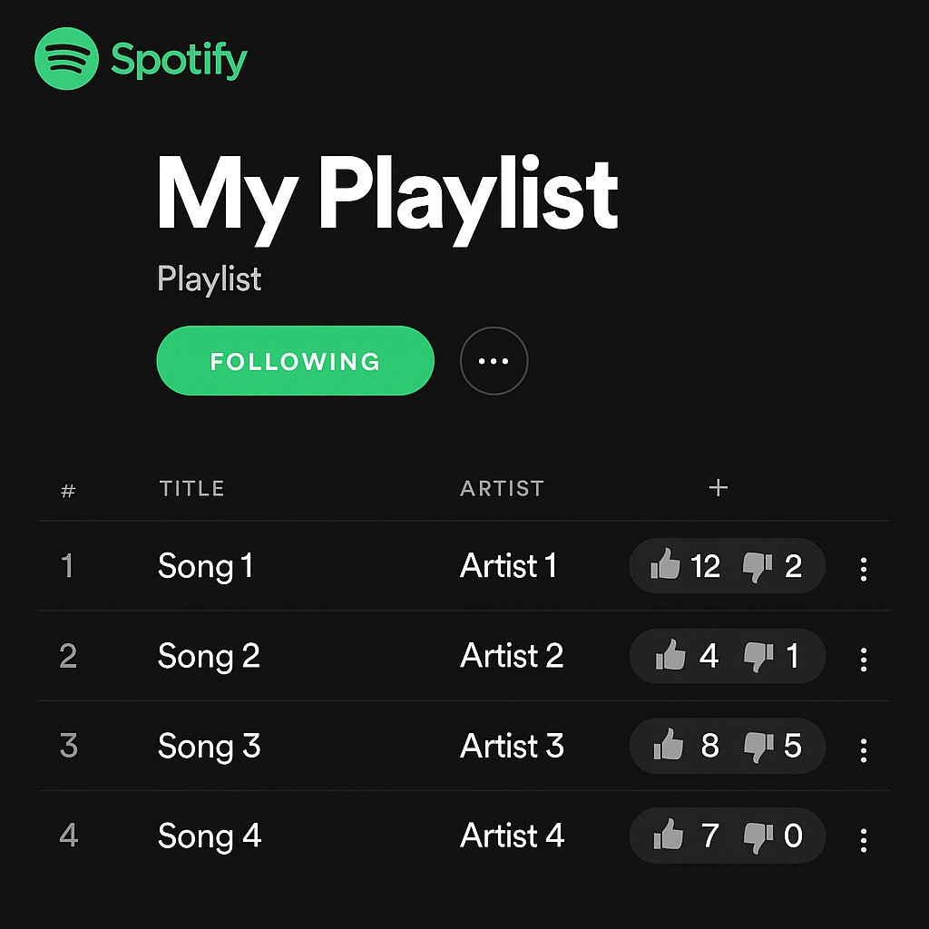 Locket_et's tweet photo. @Spotify These are my much-needed ideas for Spotify 2025.
1. Like and dislike button that would help the creator of a playlist know which songs are liked more or less, so that the creator knows which ones to remove and which ones to keep on the playlist.
Example: https://t.co/rIUTcZZ6Rr