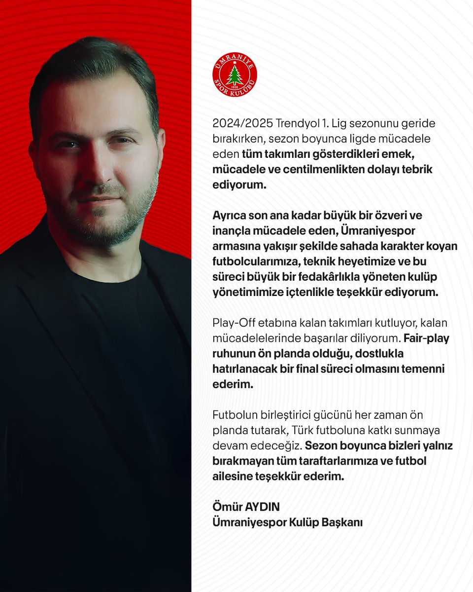 Başkanımız Ömür Aydın'dan teşekkür mesajı.

#CentralHospitalÜmraniyespor