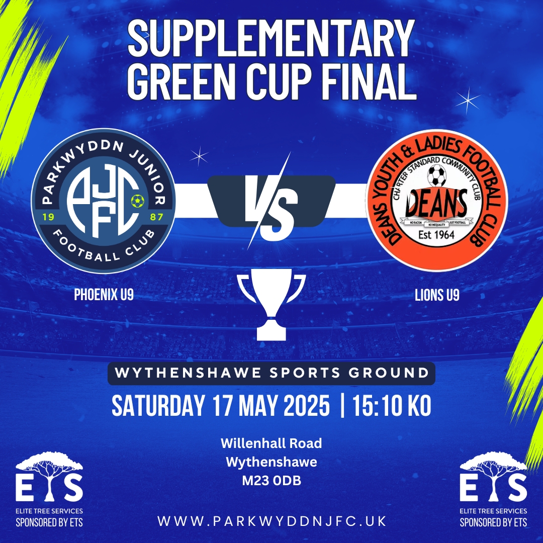 Good luck to our U9 Phoenix team in the Supplementary Cup Final vs Deans Lions on Fri 17th May! 🔥⚽
We’re all behind you — go bring it home! 💙🟡
#TeamPhoenix #ParkwyddnPride #CupFinal #U9Football