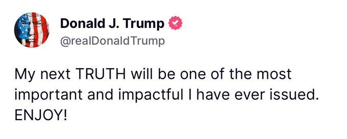 π¨ BREAKING : πΊπΈ Il presidente Trump ha appena pubblicato questo su Truth Social ππ