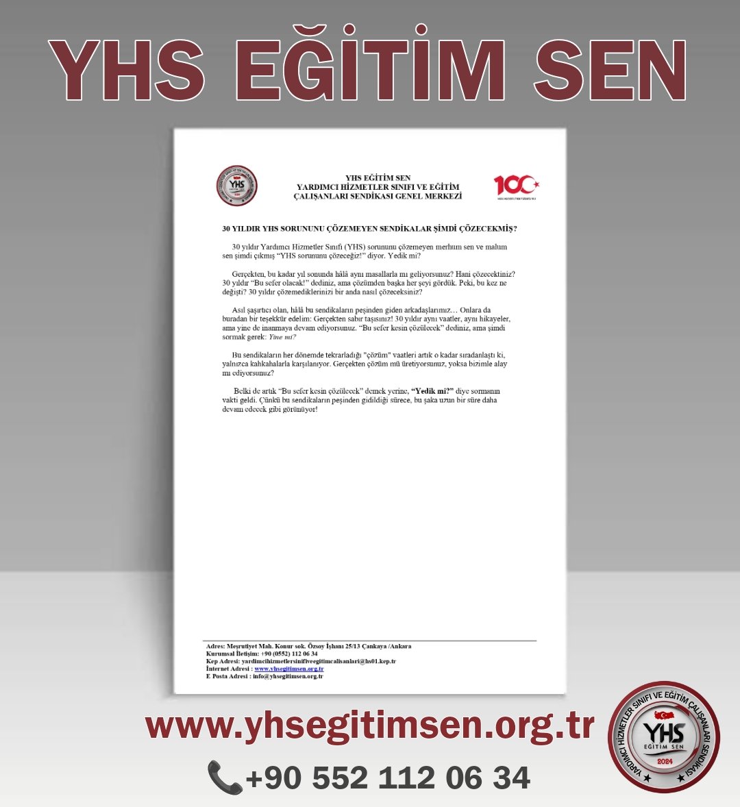KepsenResmi's tweet photo. 30 YILDIR YHS SORUNUNU ÇÖZEMEYEN SENDİKALAR ŞİMDİ ÇÖZECEKMİŞ?
     30 yıldır Yardımcı Hizmetler Sınıfı (YHS) sorununu çözemeyen merhum sen ve malum sen şimdi çıkmış “YHS sorununu çözeceğiz!” diyor. Yedik mi?
     Gerçekten, bu kadar yıl sonunda hâlâ aynı masallarla mı geliyorsunuz? Hani çözecektiniz? 30 yıldır “Bu sefer olacak!” dediniz, ama çözümden başka her şeyi gördük. Peki, bu kez ne değişti? 30 yıldır çözemediklerinizi bir anda nasıl çözeceksiniz?
     Asıl şaşırtıcı olan, hâlâ bu sendikaların peşinden giden arkadaşlarımız… Onlara da buradan bir teşekkür edelim: Gerçekten sabır taşısınız! 30 yıldır aynı vaatler, aynı hikayeler, ama yine de inanmaya devam ediyorsunuz. “Bu sefer kesin çözülecek” dediniz, ama şimdi sormak gerek: Yine mi?
     Bu sendikaların her dönemde tekrarladığı "çözüm" vaatleri artık o kadar sıradanlaştı ki, yalnızca kahkahalarla karşılanıyor. Gerçekten çözüm mü üretiyorsunuz, yoksa bizimle alay mı ediyorsunuz?
      Belki de artık “Bu sefer kesin çözülecek” demek yerine, “Yedik mi?” diye sormanın vakti geldi. Çünkü bu sendikaların peşinden gidildiği sürece, bu şaka uzun bir süre daha devam edecek gibi görünüyor! UYANMA VAKTİ 
#YHSMeclisteGörüşülsün
#YardımcıHizmetlerSınıfı 

@RTErdogan @hasandogan
 @eczozgurozel @MDervisogluTR @dbdevletbahceli
@ErbakanFatih 
@_cevdetyilmaz @ComezTurhan @gamzetascier @hasanozturkmen
@melih_meric @gamzeilgezdi @aefakibaba @Mahi_Nur @mustafaelitas
@isikhanvedat
@mehmetozhaseki
@yilmaztunc
@leylasahinusta
@avomerozmen
@yavuzatar
@aselimkoroglu
@mustafaakis
@oktay_saral @cenginyurt52
@cemilertem
@mehmetucum
@Y_Akdogan
@drsoysal
@farukozcelikgsb
@drhasansert
@Hayati_Yazici
@mkulunk
@belginuygur10
@hasandogan
@TugrulTurkes 
@ifarukaksu
@MKalayci42
@yasaryldrmMHP
@erkanakcay45 @avidrissahin