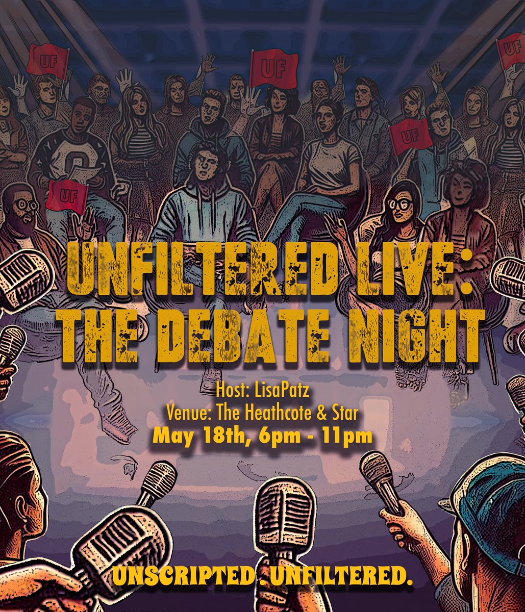 It’s the debut. Unfiltered Live—
The debate night you didn’t know you needed.
Expect laughs, clashes, and everything in between

eventbrite.co.uk/e/unfiltered-l…