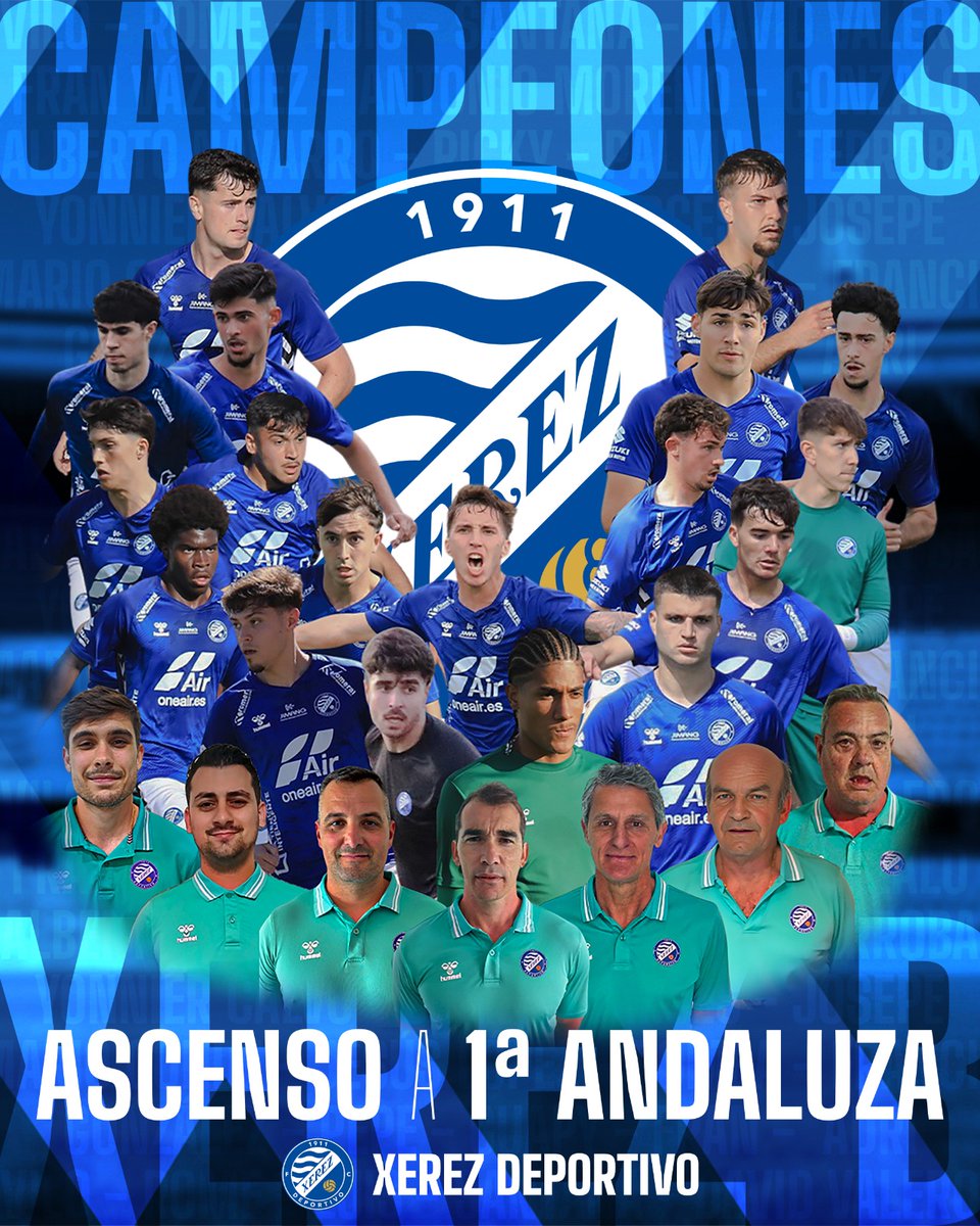 💙🤩 ¡El #XerezB es de Primera Andaluza!

🏆 El conjunto de Francis se proclama campeón liguero y logra el ascenso de categoría.
👏🏻 ¡Enhorabuena, equipo!

#CanteraXDFC