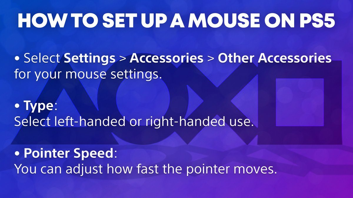 You can set a mouse for your dominant hand and its pointer speed on PS5🖱️

Customize your mouse options to match your play style! 

💡How to use a keyboard and mouse on PS5 console
playstation.com/support/hardwa…