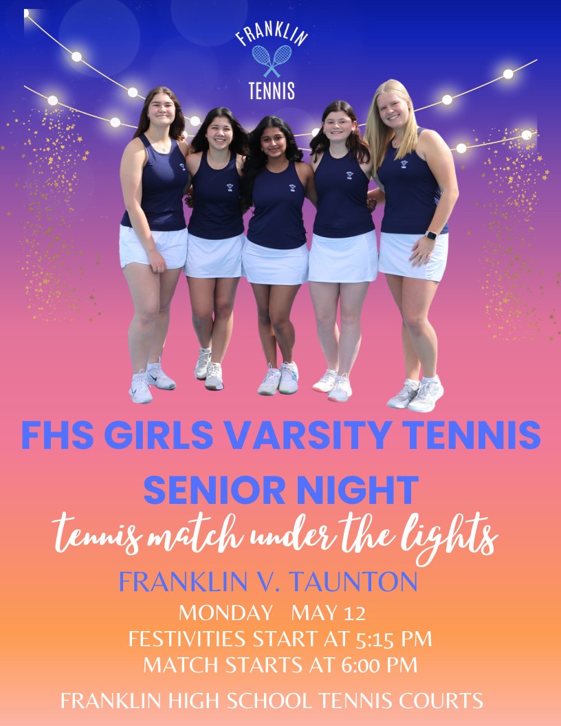 🎾🎾🎾 Let's Celebrate Our Seniors! 🎾🎾🎾 Come out for some tennis under the lights as we celebrate our graduating team members!