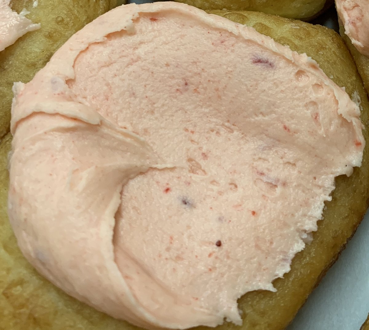 Our strawberry celebration continues this week with our traditional crème filled donut topped with homemade strawberry buttercream icing. This is one of the best strawberry specials this month so be sure to stop by this week and pick some up.