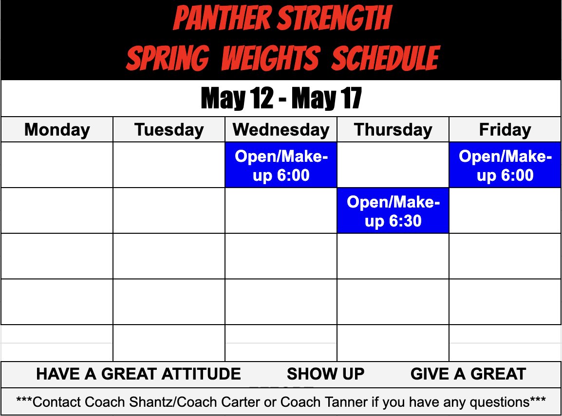 No weights on Monday and Tuesday. Here is schedule for the rest of the week: