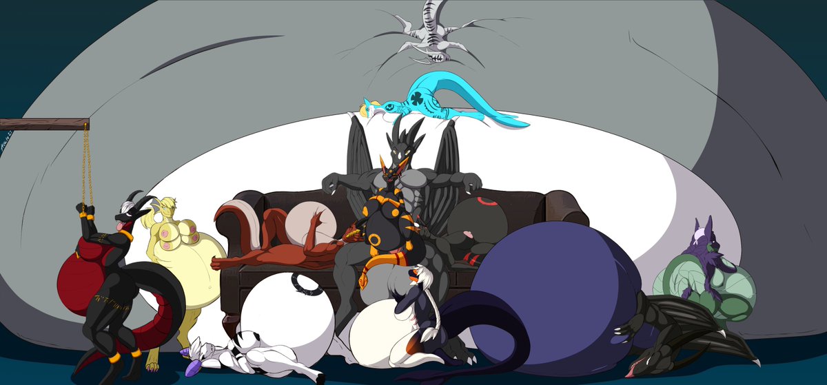 This Breeder sure loves making mothers!
Gravid bellies of all sizes really, he doesn't mind and will always respond positively to the... growing demand~<3

Art by Undeadkitty13