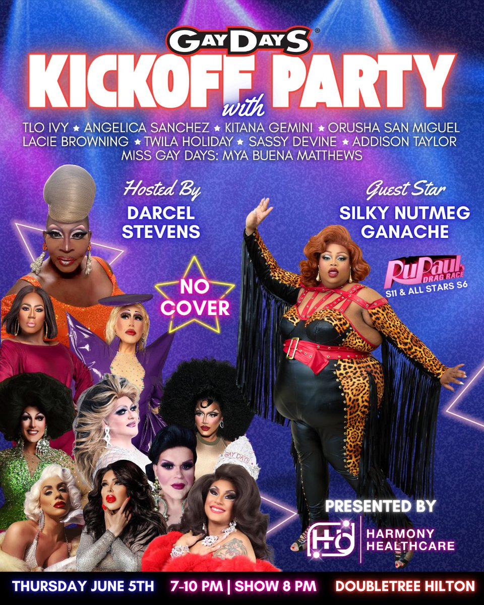 GayDays® (@gaydays) on Twitter photo TONIGHT!! 7PM NO COVER FREE EVENT
We are so thankful for our Gay Days® Sponsors! Our great partner Harmony Healthcare Inc. is bringing you the best Kick Off Party Ever! Join Host <a href="/DarcelStevens/">Darcel Stevens</a> with Our Special Guest <a href="/SilkyGanache/">Silky “Cancel Student Loans” Ganache</a> and a glamours cast we kick off the TONIGHT!! 7PM NO COVER FREE EVENT
We are so thankful for our Gay Days® Sponsors! Our great partner Harmony Healthcare Inc. is bringing you the best Kick Off Party Ever! Join Host <a href="/DarcelStevens/">Darcel Stevens</a> with Our Special Guest <a href="/SilkyGanache/">Silky “Cancel Student Loans” Ganache</a> and a glamours cast we kick off the