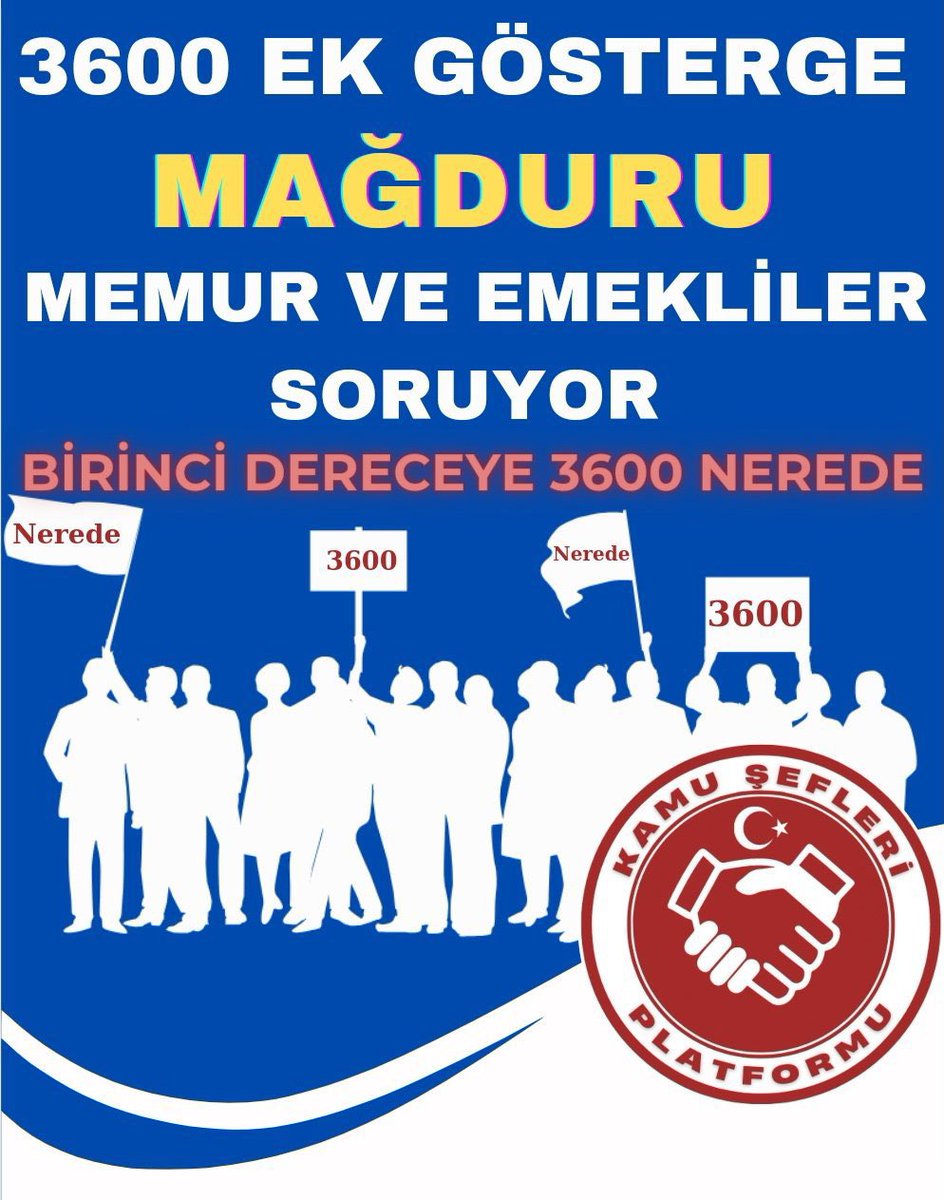 Duran Yılmaz 🇹🇷 (@duranyilmaz70) on Twitter photo ➡️ Genel Seçim Öncesi Söz
➡️TBMM Açılınca
➡️Seçim Geldi Geçti 3600 Yok
➡️ Mahalli İdareler Seçimleri Geldi Geçti Yine Yok
❔Nerede Kaldı 3600 Ek Gösterge Sözü
#KamuŞefleri
<a href="/RTErdogan/">Recep Tayyip Erdoğan</a> <a href="/_cevdetyilmaz/">Cevdet Yılmaz</a>
<a href="/isikhanvedat/">Prof. Dr. Vedat Işıkhan</a> <a href="/avabdullahguler/">Abdullah Güler</a> <a href="/erkanakcay45/">Erkan Akçay</a> <a href="/_aliyalcin_/">Ali YALÇIN</a> <a href="/PrfDrFilizKilic/">Prof. Dr. Filiz KILIÇ</a> ➡️ Genel Seçim Öncesi Söz
➡️TBMM Açılınca
➡️Seçim Geldi Geçti 3600 Yok
➡️ Mahalli İdareler Seçimleri Geldi Geçti Yine Yok
❔Nerede Kaldı 3600 Ek Gösterge Sözü
#KamuŞefleri
<a href="/RTErdogan/">Recep Tayyip Erdoğan</a> <a href="/_cevdetyilmaz/">Cevdet Yılmaz</a>
<a href="/isikhanvedat/">Prof. Dr. Vedat Işıkhan</a> <a href="/avabdullahguler/">Abdullah Güler</a> <a href="/erkanakcay45/">Erkan Akçay</a> <a href="/_aliyalcin_/">Ali YALÇIN</a> <a href="/PrfDrFilizKilic/">Prof. Dr. Filiz KILIÇ</a>