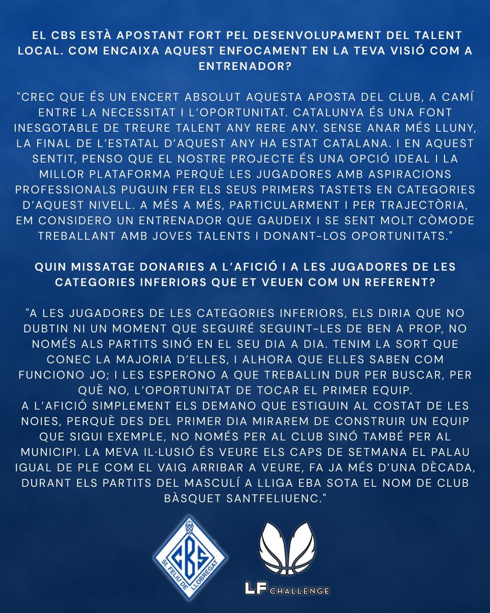 Nou líder a la banqueta!
Toni Pallé serà l’entrenador del CBS Challenge la pròxima temporada!
Amb el seu lideratge i passió, engeguem un nou projecte ple d’ambició!

#CBSantfeliuenc #OrgullCBS #LigaChallenge #NouProjecte #BàsquetFemení