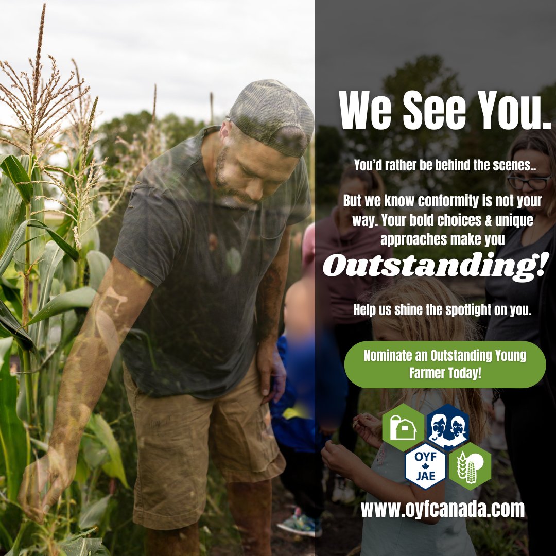 🌾 We See You.
The innovator. The changemaker. The farmer pushing boundaries while staying rooted in purpose.
COYFJAE honours those who lead quietly but impact boldly. 💥
Nominate someone outstanding:
📍2019 Alumni Will Bergmann, MB
🔗 oyfcanada.com

 #COYFJAE #CdnAg