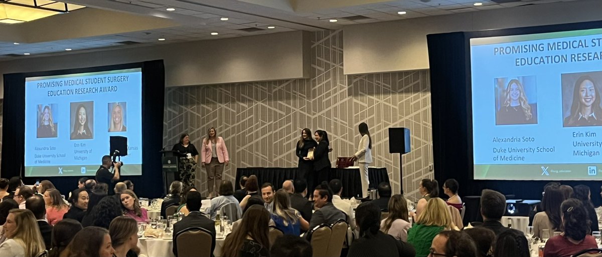 AlexandriaSoto_'s tweet image. Honored to receive the Promising Medical Student Surgery Education Research Award from @Surg_Education at #ASE25 #SEW25 🌟
Grateful to @DukeSurgery faculty for the nomination and continued mentorship. Thank you everyone 🙏 Excited to keep raising the bar🪡🏆