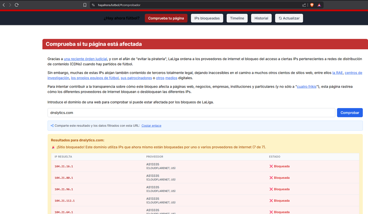 Killingmoooon's tweet photo. Postear en twitter que https://t.co/m29kIdxfz6 tiene una IP bloqueada por @LaLiga. Querer hacer un Reverse IP Lookup de dicha IP con https://t.co/nIFO5CyfkO que está detrás de @Cloudflare, y que también esté bloqueada por #laligagate. https://t.co/1DIOAyXwMu