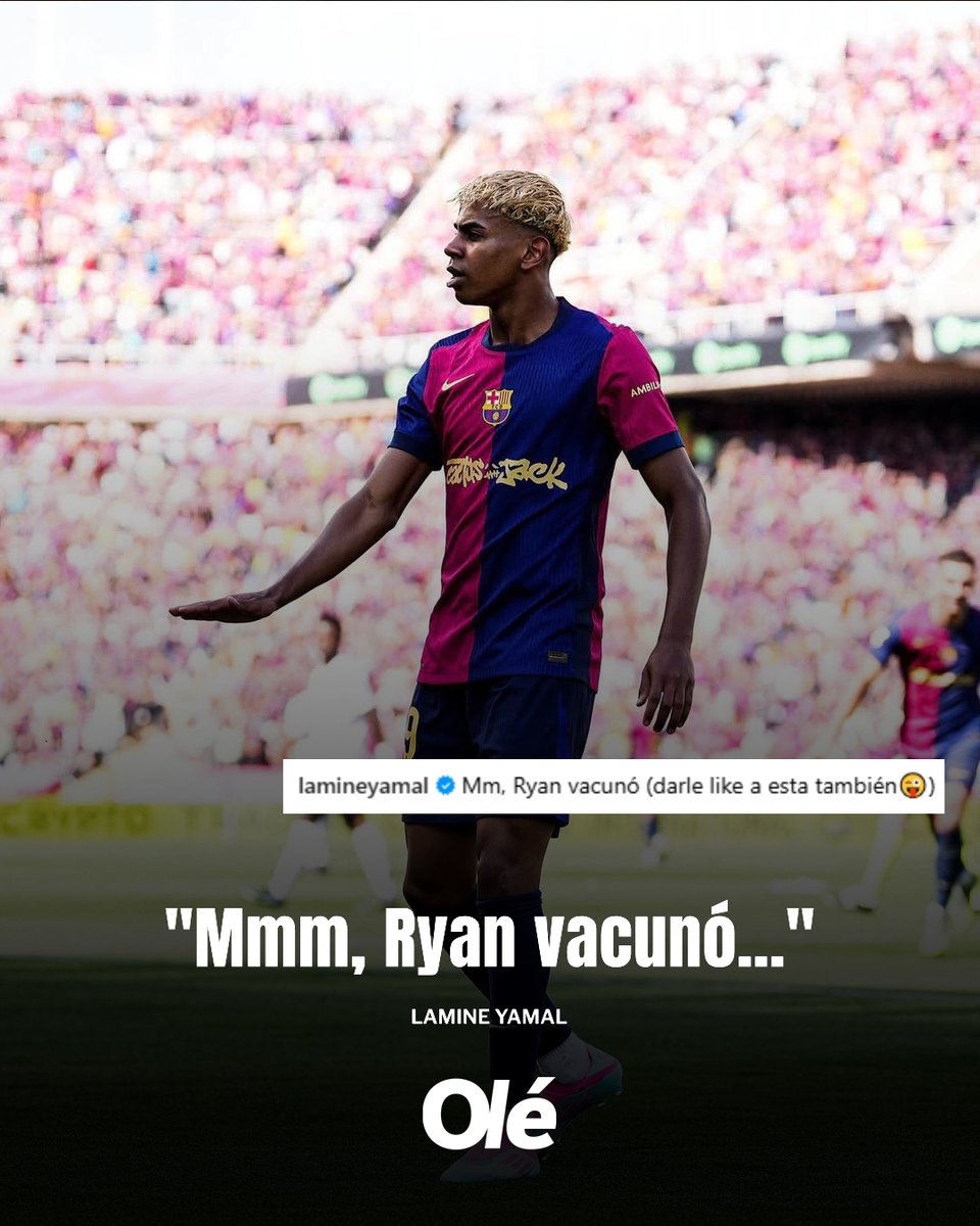 DiarioOle's tweet photo. JAJA, ESTE PIBE ENTENDIÓ TODO!!

Hace unos días, se hizo viral un video de unas chicas que le pidieron a Lamine Yamal que les sacara una foto y no lo reconocieron. Él les había dicho que se llamaba Ryan... 👀

Y hoy... "Ryan vacunó". 😅😅 https://t.co/Ke1taj2gqf