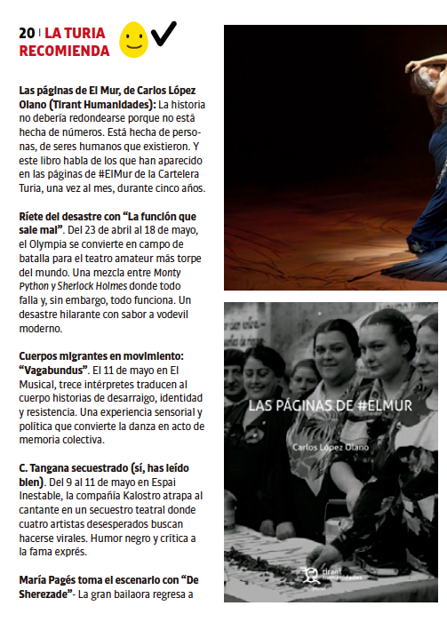 Carlos Olano 🔻 (@clolano) on Twitter photo Que la <a href="/CTuria/">Cartelera Turia</a> recomiende "Las páginas de El Mur" es todo un lujazo. Gracias, Pau Vergara!!! Que la <a href="/CTuria/">Cartelera Turia</a> recomiende "Las páginas de El Mur" es todo un lujazo. Gracias, Pau Vergara!!!