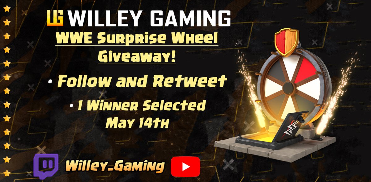 Willey Gaming (@willeygaming) on Twitter photo WWE Surprise Wheel Deco Giveaway
To enter: Follow <a href="/WilleyGaming/">Willey Gaming</a> & Repost this post
Optional: Subscribe to youtube.com/@Willey_Gaming
#ClashofClans #GiftedBySupercell WWE Surprise Wheel Deco Giveaway
To enter: Follow <a href="/WilleyGaming/">Willey Gaming</a> & Repost this post
Optional: Subscribe to youtube.com/@Willey_Gaming
#ClashofClans #GiftedBySupercell
