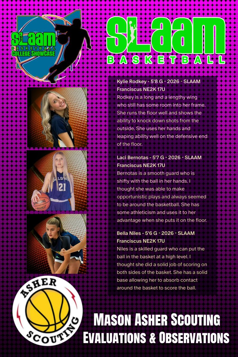 🏀 Big energy at the #SLAAMColllegeShowcase! 🌟 @kylierodkey, <a href="/lacibernotas/">laci bernotas</a>, &amp; <a href="/IsabellaNiles/">Isabella Niles</a> from <a href="/SlaamFran26/">SLAAM 26 Franciscus</a> are showing out! Kylie’s length, Laci’s shiftiness, and Bella’s scoring are 🔥. Huge thanks to <a href="/WoosterWBB/">Wooster WBB</a> for hosting &amp; <a href="/AsherScouting/">Asher Scouting</a> for the awesome evals! #SLAAMFam