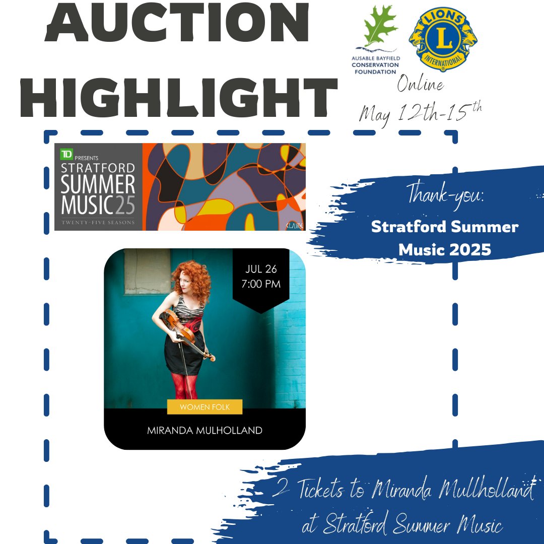 Courtesy of Stratford Summer Music, the winning bidder gets two general admission tickets to see Miranda Mulholland at Stratford Summer Music on Saturday, July 26, 2025 at 7 p.m. Check out the auction link for a sneak peek: zeffy.com/ticketing/35th… #ConservationAuctionHighlight
