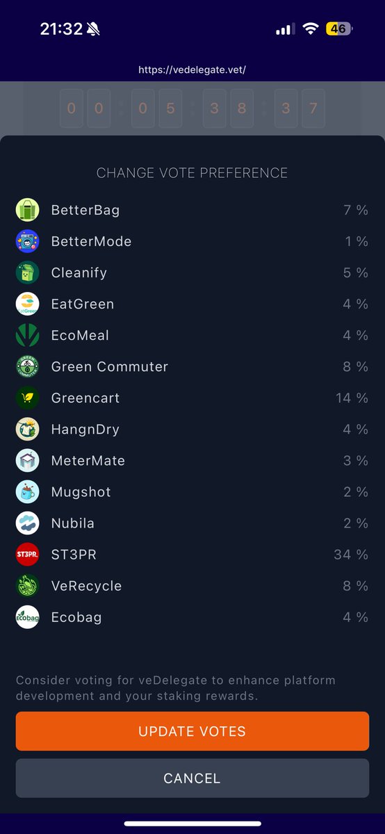 Siebenstaub's tweet photo. So auch mal meine @vechainofficial Votes über @veDelegate überarbeitet es werden langsam zu Viele Apps wo man Voten will 😅😅 🗳️  #vebetter #vedelegate #b3tr #Krypto https://t.co/Pfa1amW1qf