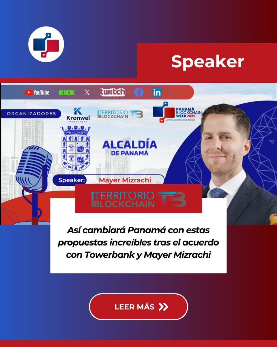 LatamBlockWeek's tweet photo. 🎤 ¡La conversación que está marcando un antes y un después en Panamá!

Durante la #panamablockchainweek, @Mayer compartió junto a la @Panamaalcaldia y @towerbankintl propuestas innovadoras que podrían transformar el futuro digital del país 🇵🇦✨

🧠 Digitalización, pagos en cripto y una visión de ciudad inteligente son solo algunos de los temas que se tocaron en este espacio lleno de ideas poderosas 🚀

📺 Puedes ver la entrevista completa en el canal de @_TBlockchain. 📲 Te dejamos el link directo aquí: https://t.co/ThkfvpkCJT

#PanamaBlockchainWeek #MayerMizrachi #InnovaciónPanamá #CiudadInteligente #BlockchainLatam #Towerbank