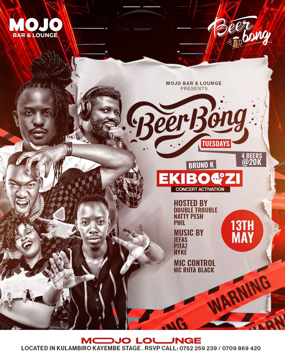 MOJO LOUNGE - KULAMBIRO. (@mojolounge256) on Twitter photo Ekiboozi Concert activations this Tuesday at <a href="/mojolounge256/">MOJO LOUNGE - KULAMBIRO.</a>. Let's all come through and support our own <a href="/bruno_KUg/">Bruno K 🎸 🎙</a>.
Tickets will be available for sale and give away!
Proudly powered by #BeerBong
#4Beers@20k
#Ekiboozi #Mojobar #InsideMojo Ekiboozi Concert activations this Tuesday at <a href="/mojolounge256/">MOJO LOUNGE - KULAMBIRO.</a>. Let's all come through and support our own <a href="/bruno_KUg/">Bruno K 🎸 🎙</a>.
Tickets will be available for sale and give away!
Proudly powered by #BeerBong
#4Beers@20k
#Ekiboozi #Mojobar #InsideMojo
