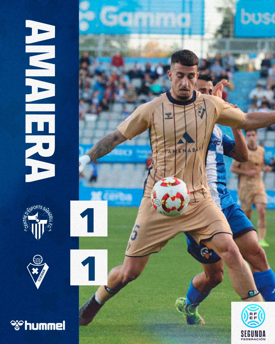 SDEibar's tweet photo. 𝗔𝗠𝗔𝗜𝗘𝗥𝗔 ⚔️ 𝗙𝗜𝗡𝗔𝗟

✅ Trabajado empate del Eibar B ante @CESabadell 

🏟️ La eliminatoria se decidirá en Ipurua

#BetiArmaginak⚔️ https://t.co/96fkqHh1SS