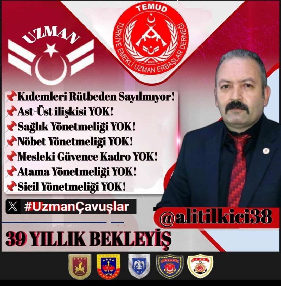 #NotereSözVatanaCanVerdik
Terörle mücadelede en öndeydik, masa başında kıdem işaretlerimiz rütbeden sayılsın, emekli uzmanlara bir derece verilsin!
 #UzmanÇavuşaHak #ŞehadetAdayıUzmanÇavuş #UzmanÇavuşaTazminat  #NotereSözVatanaCanVerdik  #MalülUzmanÇavuş #UzmanÇavuşaDerece