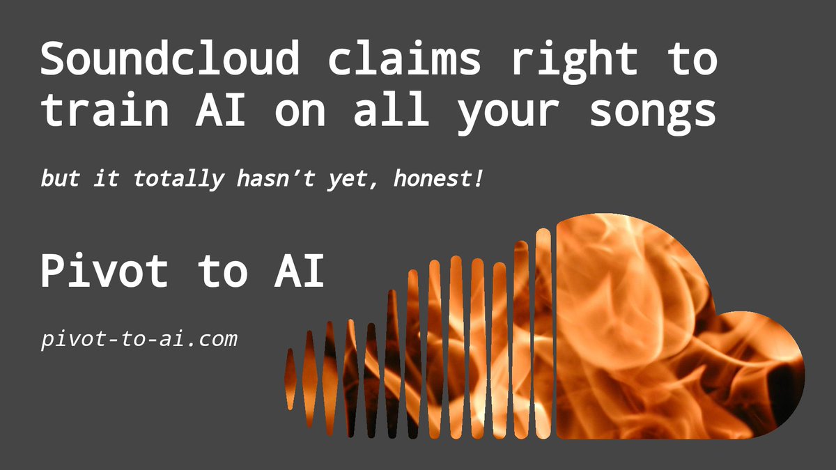 Soundcloud claims the right to train AI on all your songs — but swears it hasn’t yet, honest

pivot-to-ai.com/2025/05/11/sou… - text
youtube.com/watch?v=Cwg2Ti… - video