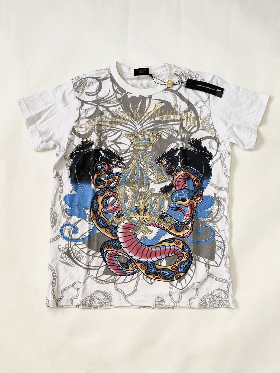 Growdung2hand's tweet photo. Crazy Y2K Ed Hardy Christian Audigier Tee 

#gd2hstore #y2k #y2kfashion #y2kstyle #y2kthailand #y2koutfits #edhardy #affliction #southpole #jnco #goth #core #emo #cybery2k #tattoo #steampunk #christianaudigier #vintagey2k https://t.co/xQKSPcU9y2