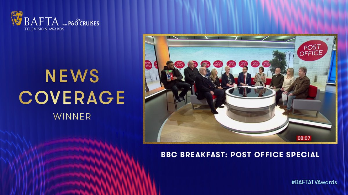 BAFTA (@bafta) on Twitter photo And the News Coverage BAFTA goes to… BBC Breakfast: Post Office Special 👏
#BAFTATVAwards with <a href="/pandocruises/">P&O Cruises</a> And the News Coverage BAFTA goes to… BBC Breakfast: Post Office Special 👏
#BAFTATVAwards with <a href="/pandocruises/">P&O Cruises</a>