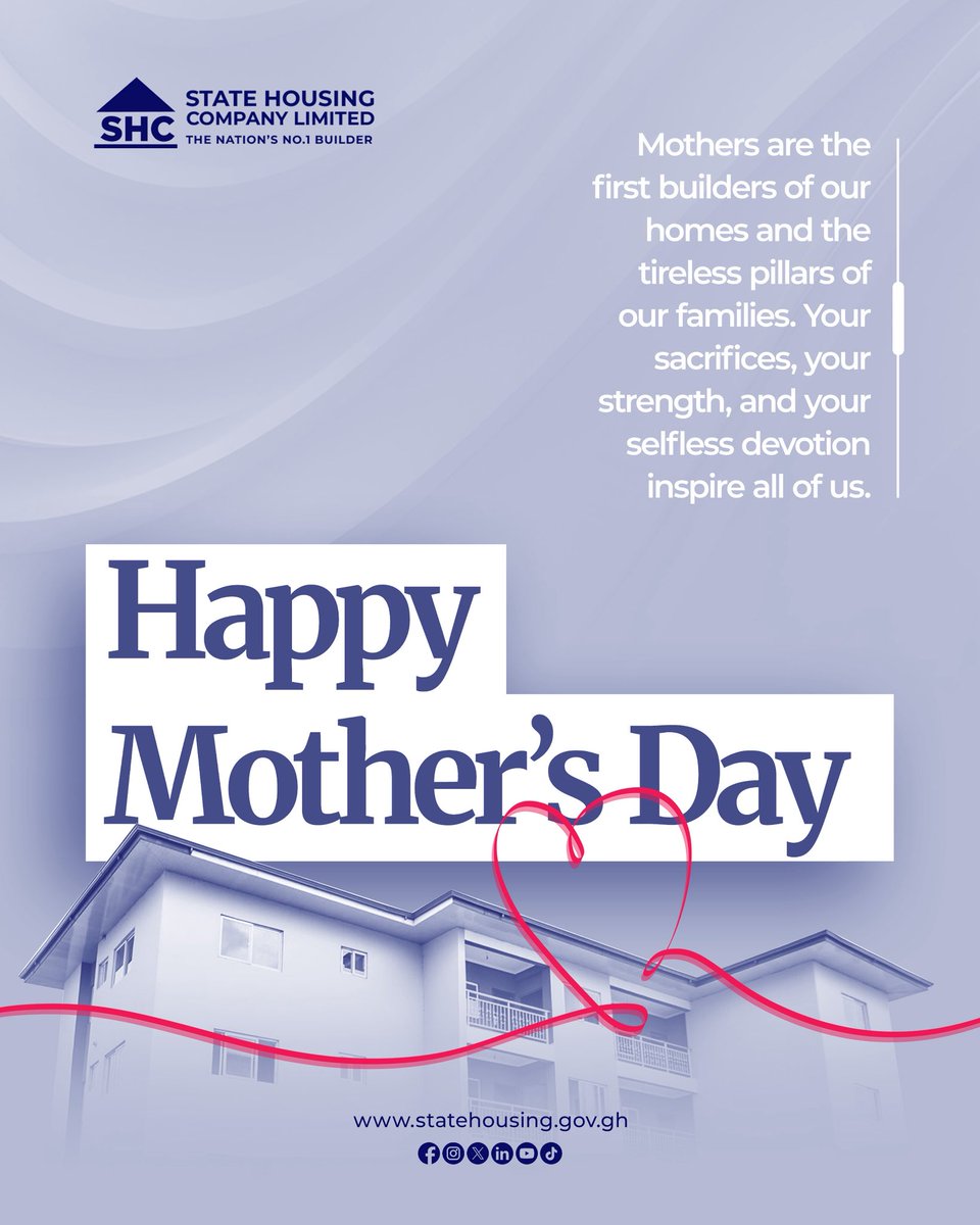 statehousing_gh's tweet image. At the heart of every home is a mother’s love. This mother’s Day we honour the timeless bond between mothers and their family - the bond that makes a house truly a home.
HAPPY MOTHER’S DAY ❤️
#SHCL
#Statehousingcompanyltd
#Buildingforgenerations
#happymothersday