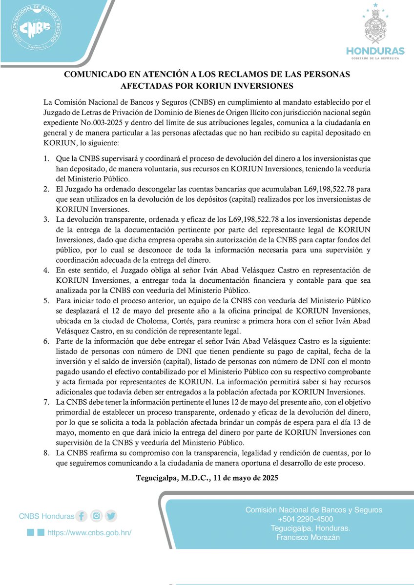 cnbshonduras's tweet photo. #ComunicadoCNBS https://t.co/bZR6Eo7Uj8