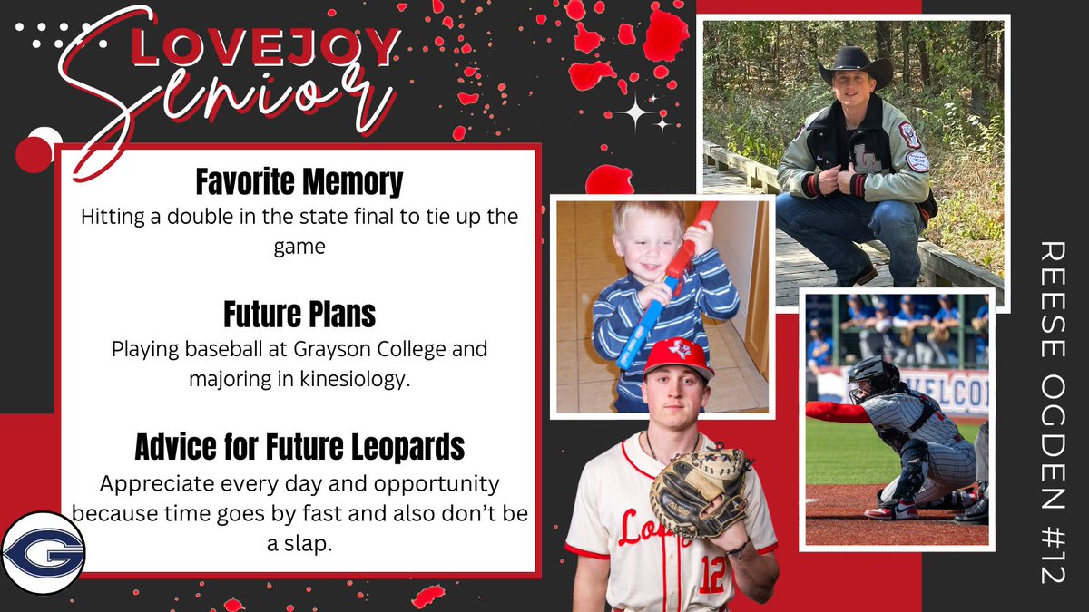 Lovejoy Leopards Diamond Baseball Booster Club (@lldiamondclub) on Twitter photo Leopard Nation! 📣 Senior Spotlight continues as we celebrate our amazing Class of '25 Lovejoy Leopard Baseball players! ⚾️🎓
Next up is Reese Ogden, #12 <a href="/reese_ogden/">Reese Ogden</a> Leopard Nation! 📣 Senior Spotlight continues as we celebrate our amazing Class of '25 Lovejoy Leopard Baseball players! ⚾️🎓
Next up is Reese Ogden, #12 <a href="/reese_ogden/">Reese Ogden</a>