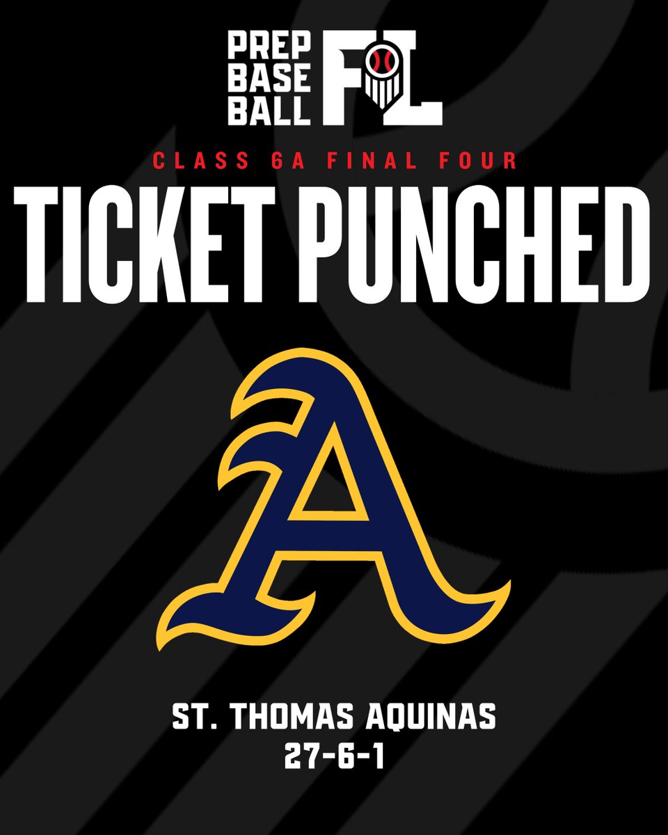 Prep Baseball Florida (@prepbaseballfl) on Twitter photo ๐๐ข๐๐ค๐๐ญ ๐๐ฎ๐ง๐๐ก๐๐: ๐
๐ข๐ง๐๐ฅ ๐
๐จ๐ฎ๐ซ ๐๏ธ
St. Thomas Aquinas is headed to the 6A State Final Four.
St. Thomas Aquinas defeated Doral Academy in 3 games to punch their ticket to Fort Myers.
<a href="/STA_Baseball/">Aquinas Baseball</a>
๐: loom.ly/CD1YTAw ๐๐ข๐๐ค๐๐ญ ๐๐ฎ๐ง๐๐ก๐๐: ๐
๐ข๐ง๐๐ฅ ๐
๐จ๐ฎ๐ซ ๐๏ธ
St. Thomas Aquinas is headed to the 6A State Final Four.
St. Thomas Aquinas defeated Doral Academy in 3 games to punch their ticket to Fort Myers.
<a href="/STA_Baseball/">Aquinas Baseball</a>
๐: loom.ly/CD1YTAw